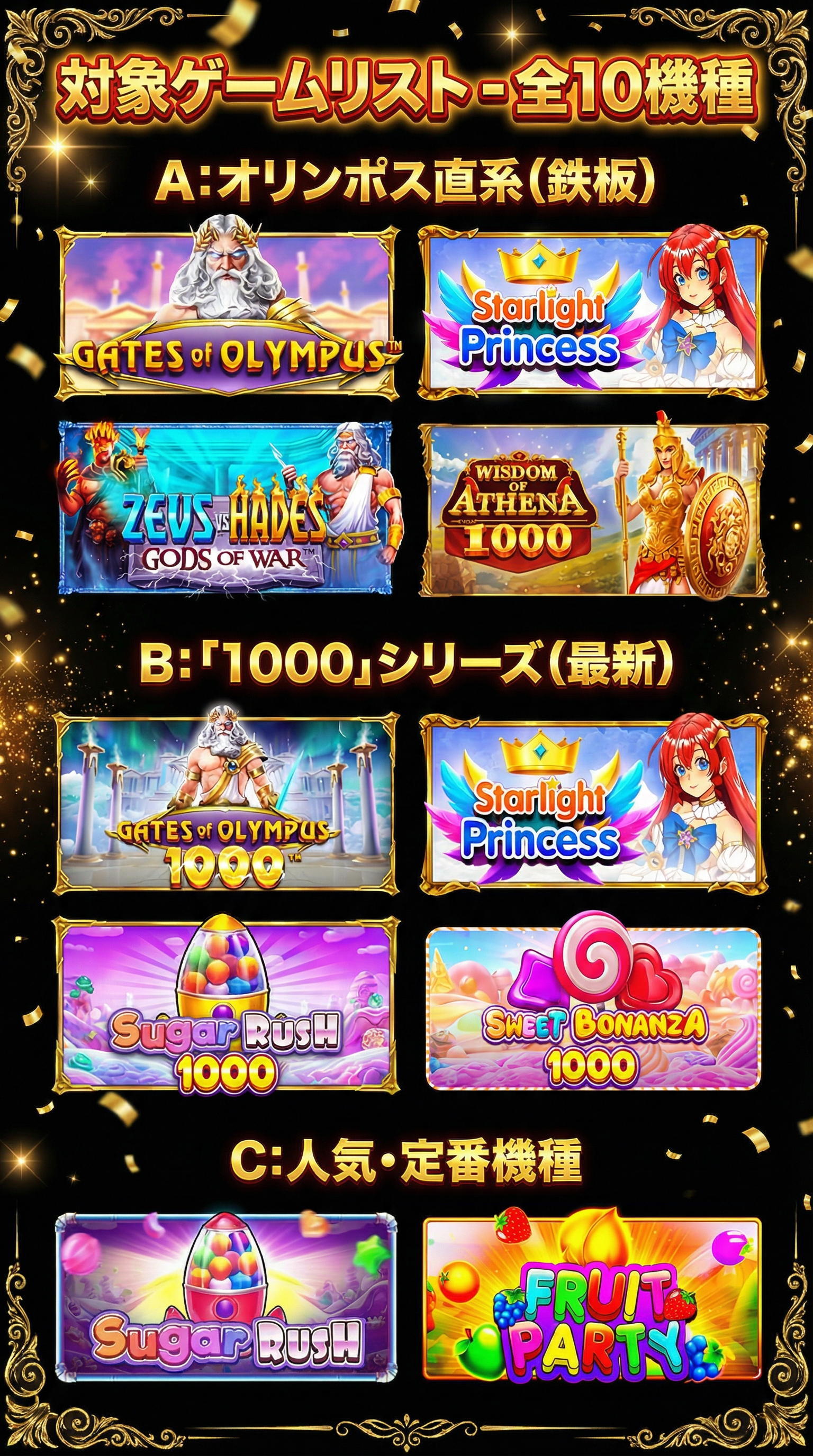 対象ゲームリスト - 全10機種